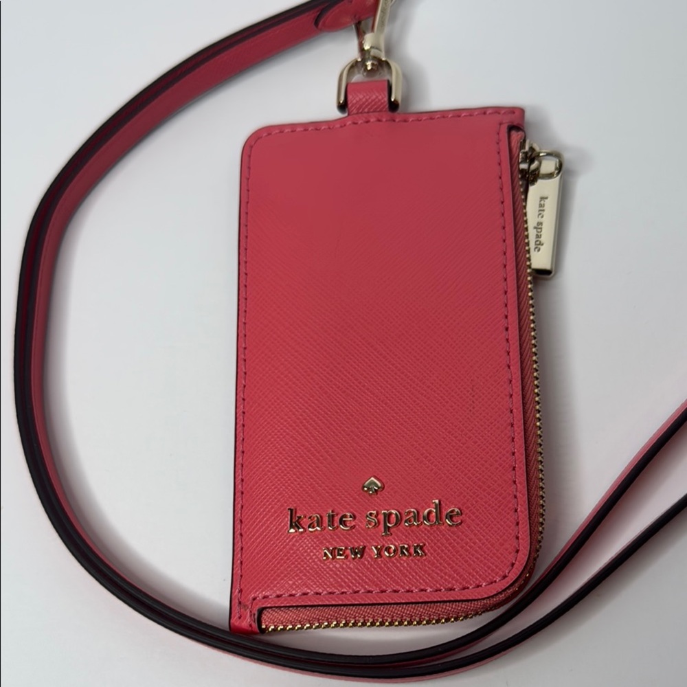 Kate Spade Vibrant Pink Card Holder with Gold Accents